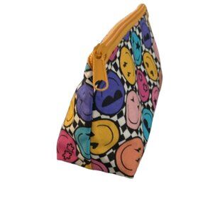 Handmade Zippered Triangular Everything Bag Smiley Faces Pink Yellow Orange Blue
